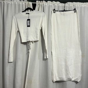 Knitted Tie-back top and ribbed skirt set